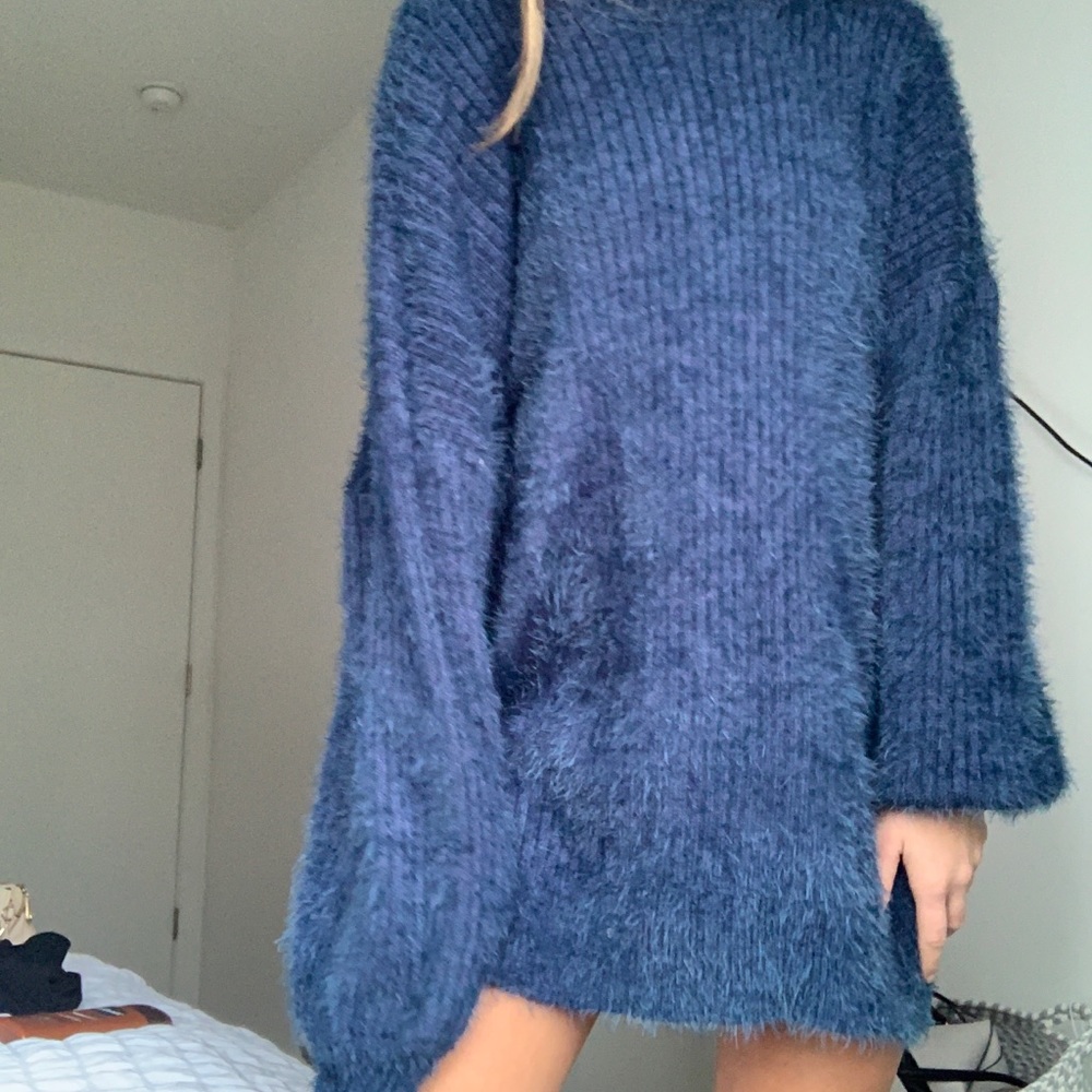 Blue Fuzzy Sweater Dress